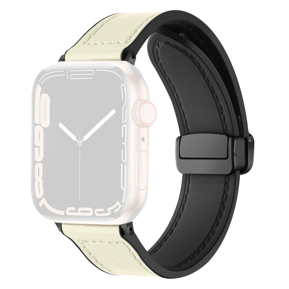 Solid Kunstlæder Og Silikone Universal Rem passer til Apple Smartwatch - Beige#serie_3