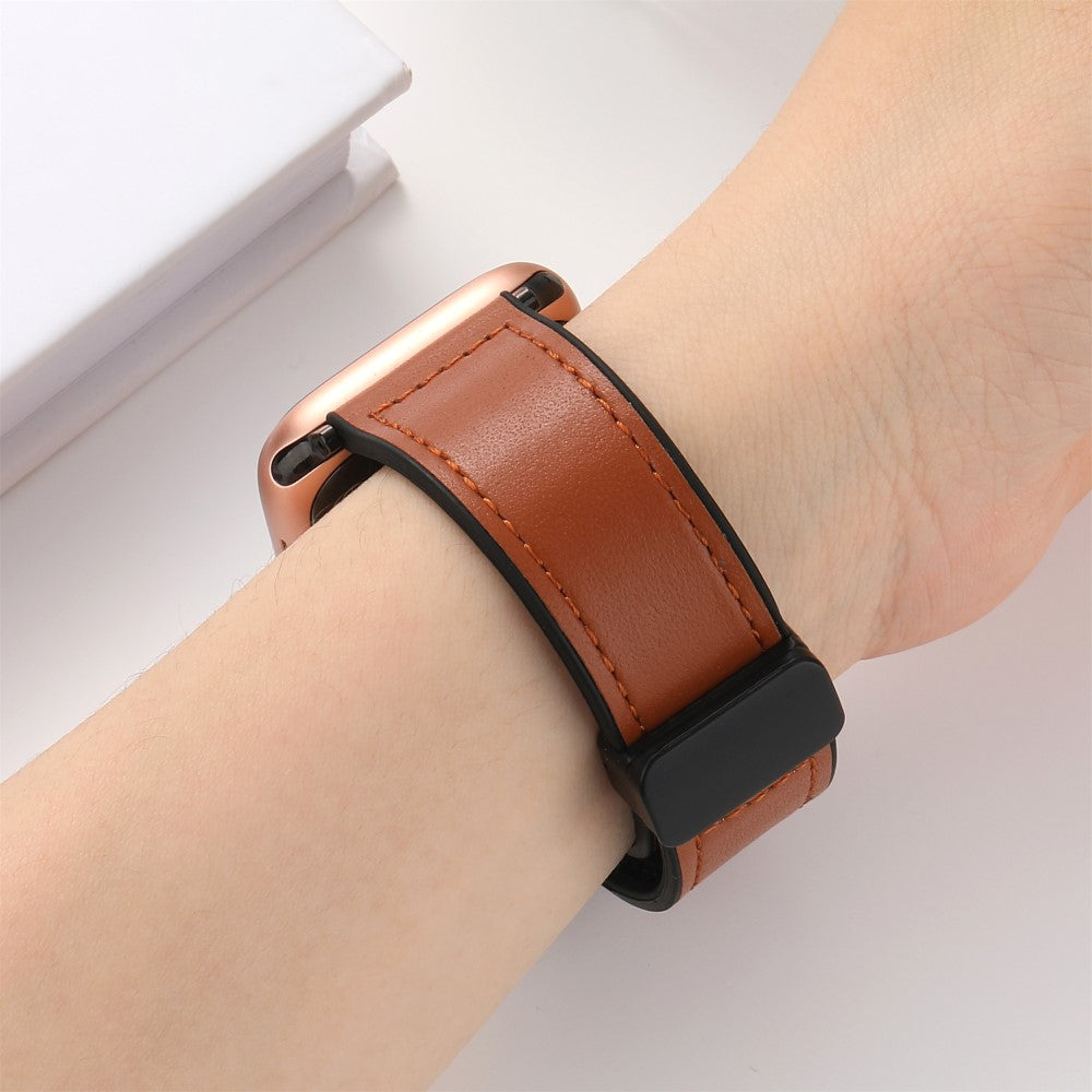 Solid Kunstlæder Og Silikone Universal Rem passer til Apple Smartwatch - Brun#serie_5