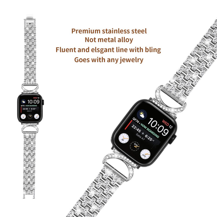 Super Sejt Metal Og Rhinsten Universal Rem passer til Apple Smartwatch - Sølv#serie_3