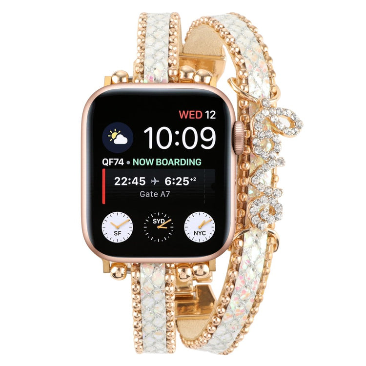 Stilfuld Metal Og Kunstlæder Universal Rem passer til Apple Smartwatch - Guld#serie_2