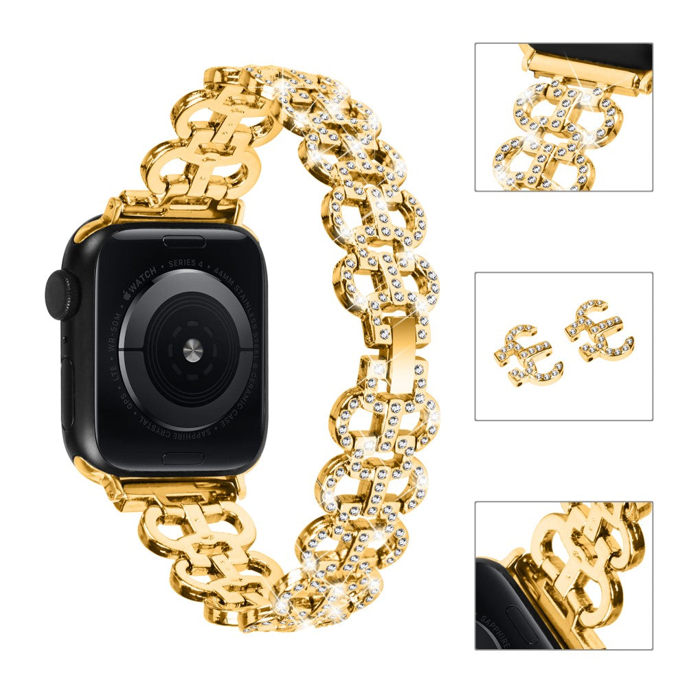 Super Smuk Metal Og Rhinsten Universal Rem passer til Apple Smartwatch - Guld#serie_2