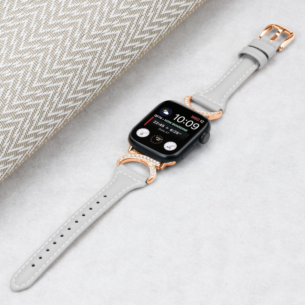 Solid Ægte Læder Og Rhinsten Universal Rem passer til Apple Smartwatch - Sølv#serie_3