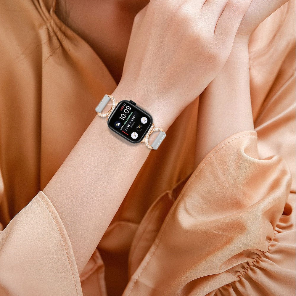 Solid Ægte Læder Og Rhinsten Universal Rem passer til Apple Smartwatch - Sølv#serie_3