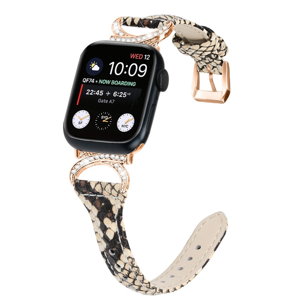 Solid Ægte Læder Og Rhinsten Universal Rem passer til Apple Smartwatch - Hvid#serie_4