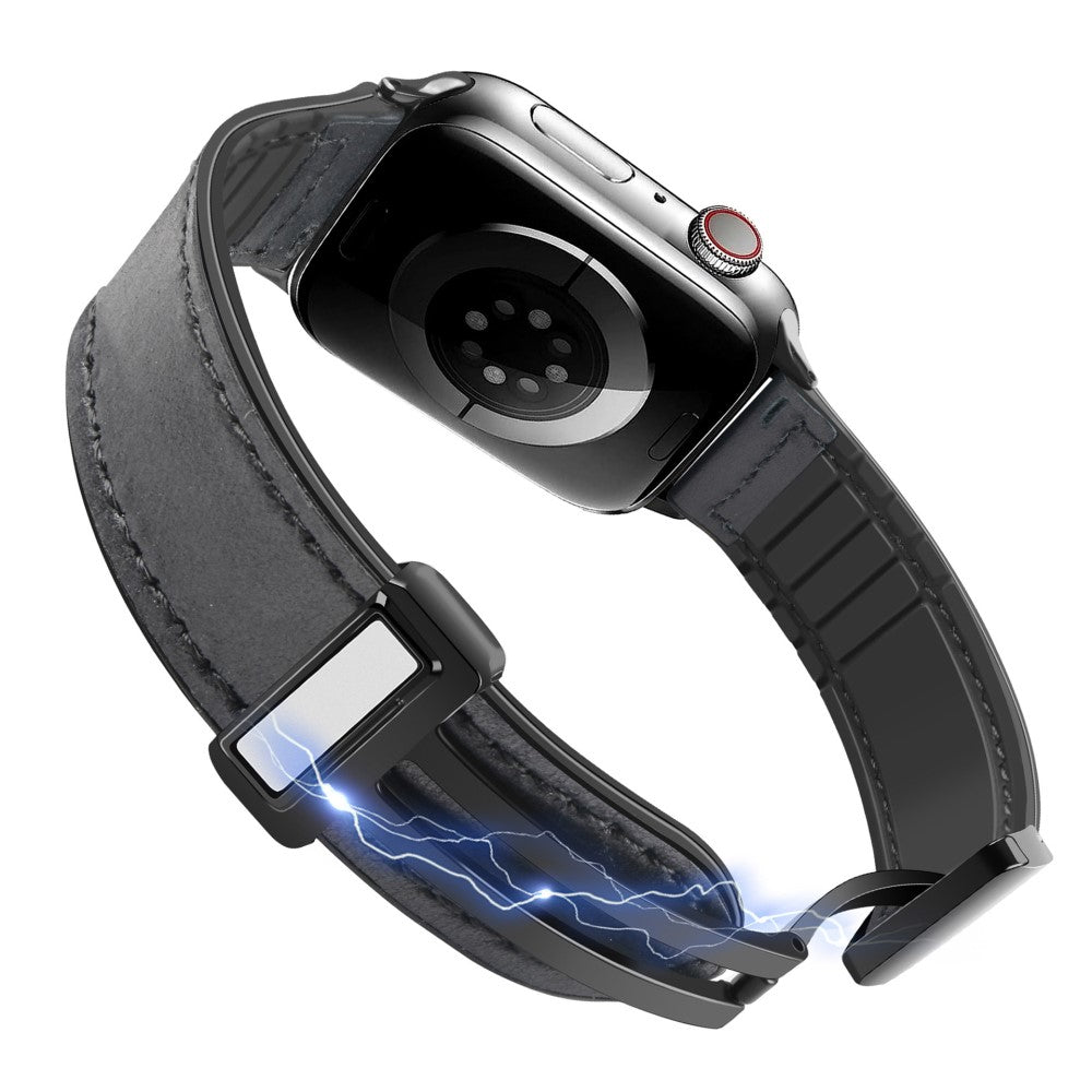 Apple Watch Series 9 45mm / Ultra 2 leather and silicone strap - Black#serie_1