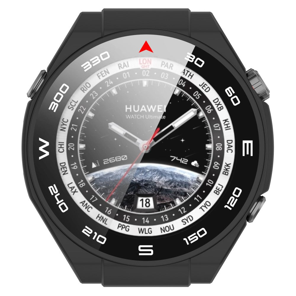 Vildt Godt Cover med Skærmbeskytter i Plastik og Hærdet Glas passer til Huawei Watch Ultimate - Sort#serie_1