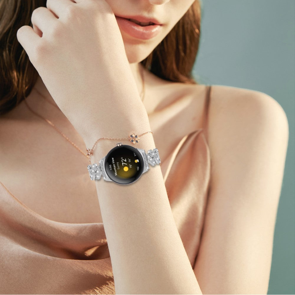Helt Vildt Fint Metal Og Rhinsten Rem passer til Google Pixel Watch - Sølv#serie_4