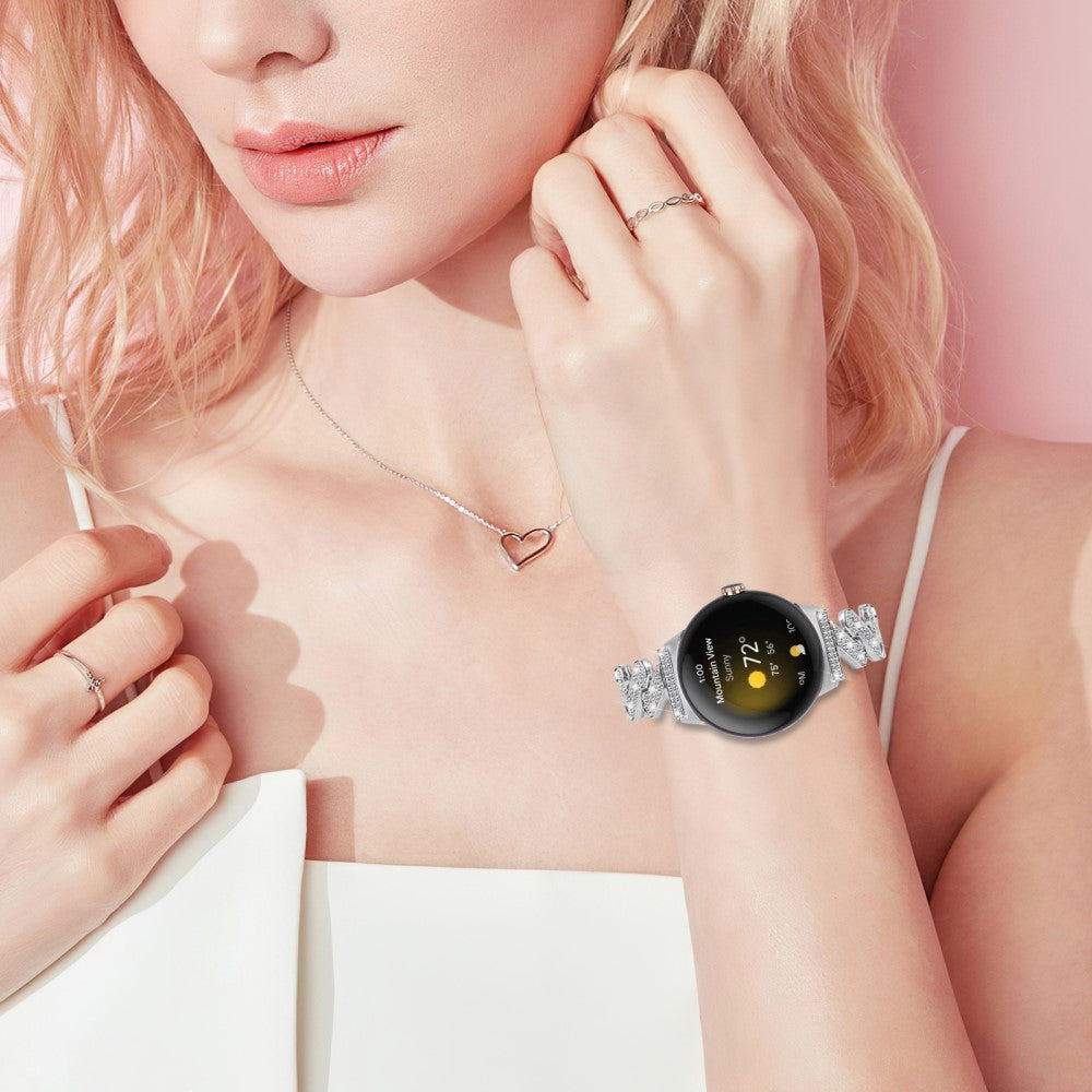 Helt Vildt Fint Metal Og Rhinsten Rem passer til Google Pixel Watch - Sølv#serie_4