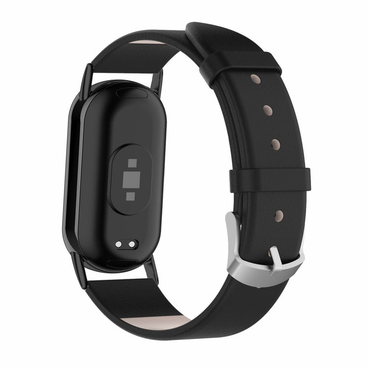 Stilren Ægte Læder Rem passer til Xiaomi Smart Band 8 - Sort#serie_4