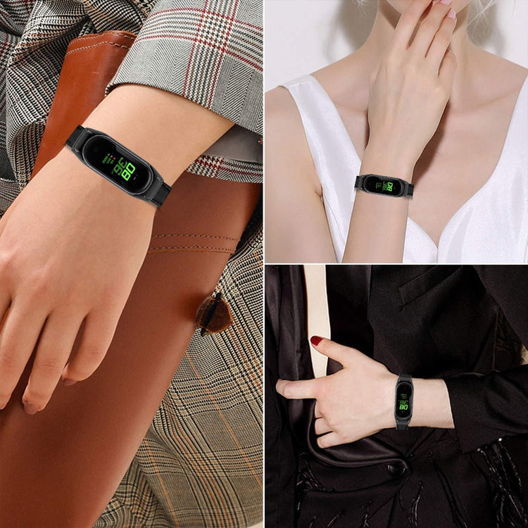 Rigtigt Kønt Ægte Læder Rem passer til Xiaomi Smart Band 8 - Sort#serie_3