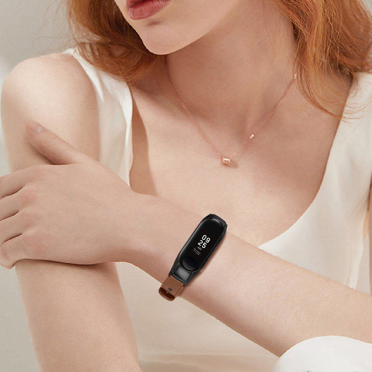 Mega Hårdfør Ægte Læder Rem passer til Xiaomi Smart Band 8 - Brun#serie_11