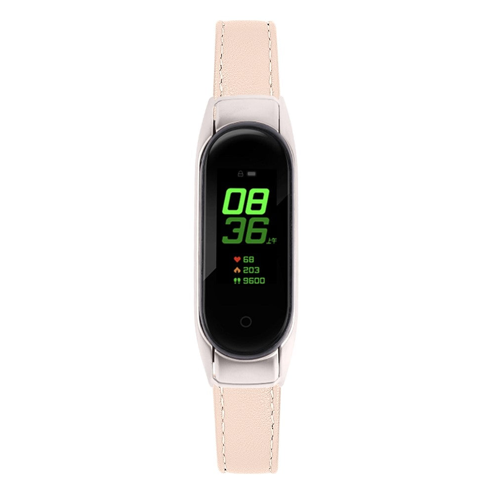 Super Slidstærk Ægte Læder Rem passer til Xiaomi Smart Band 8 - Beige#serie_10