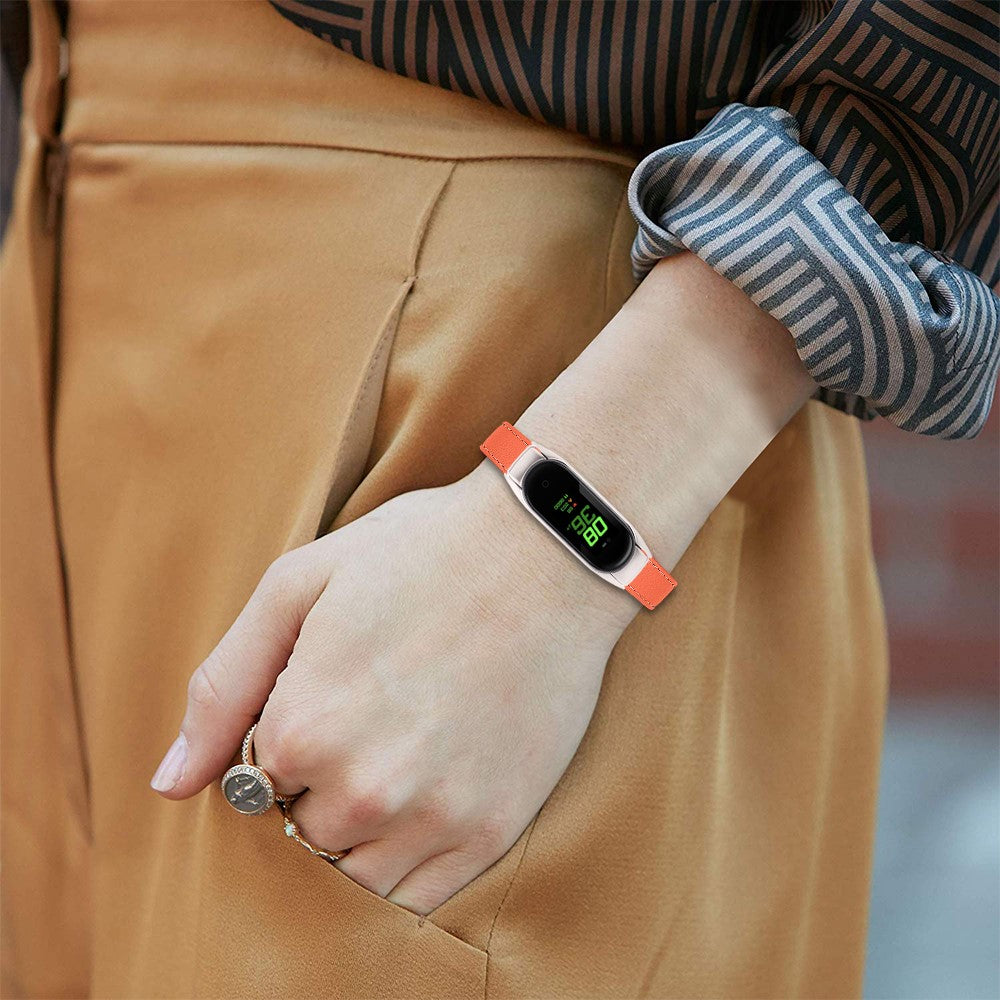 Super Slidstærk Ægte Læder Rem passer til Xiaomi Smart Band 8 - Orange#serie_2