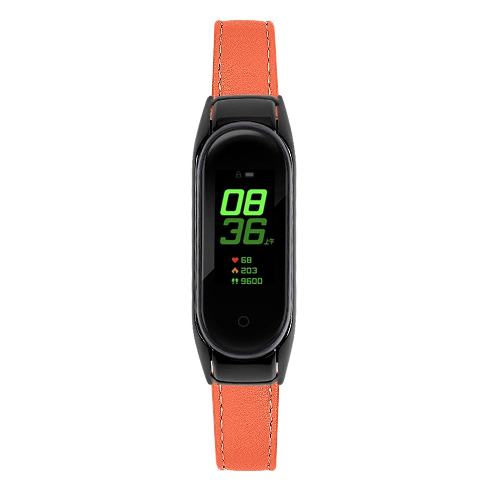 Mega Hårdfør Ægte Læder Rem passer til Xiaomi Smart Band 8 - Orange#serie_2