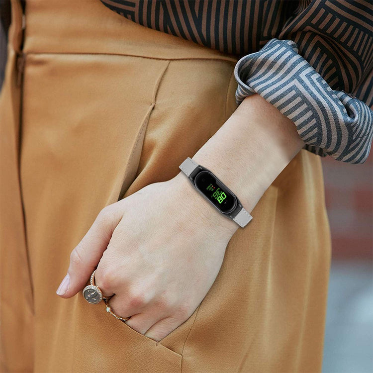 Mega Hårdfør Ægte Læder Rem passer til Xiaomi Smart Band 8 - Sølv#serie_7