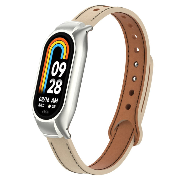 Cool Metal Og Kunstlæder Rem passer til Xiaomi Smart Band 8 - Beige#serie_1