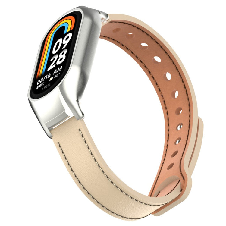 Cool Metal Og Kunstlæder Rem passer til Xiaomi Smart Band 8 - Beige#serie_1