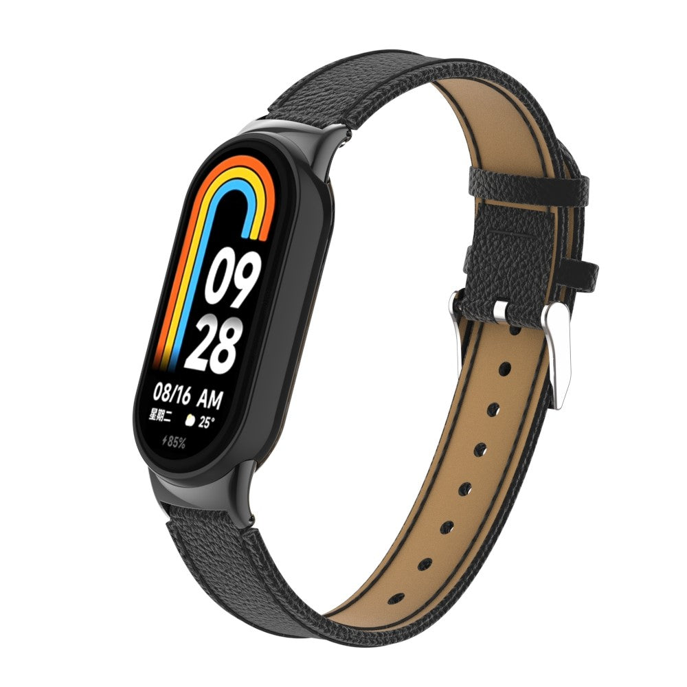 Rigtigt Fed Ægte læder Cover passer til Xiaomi Smart Band 8 - Sort#serie_1