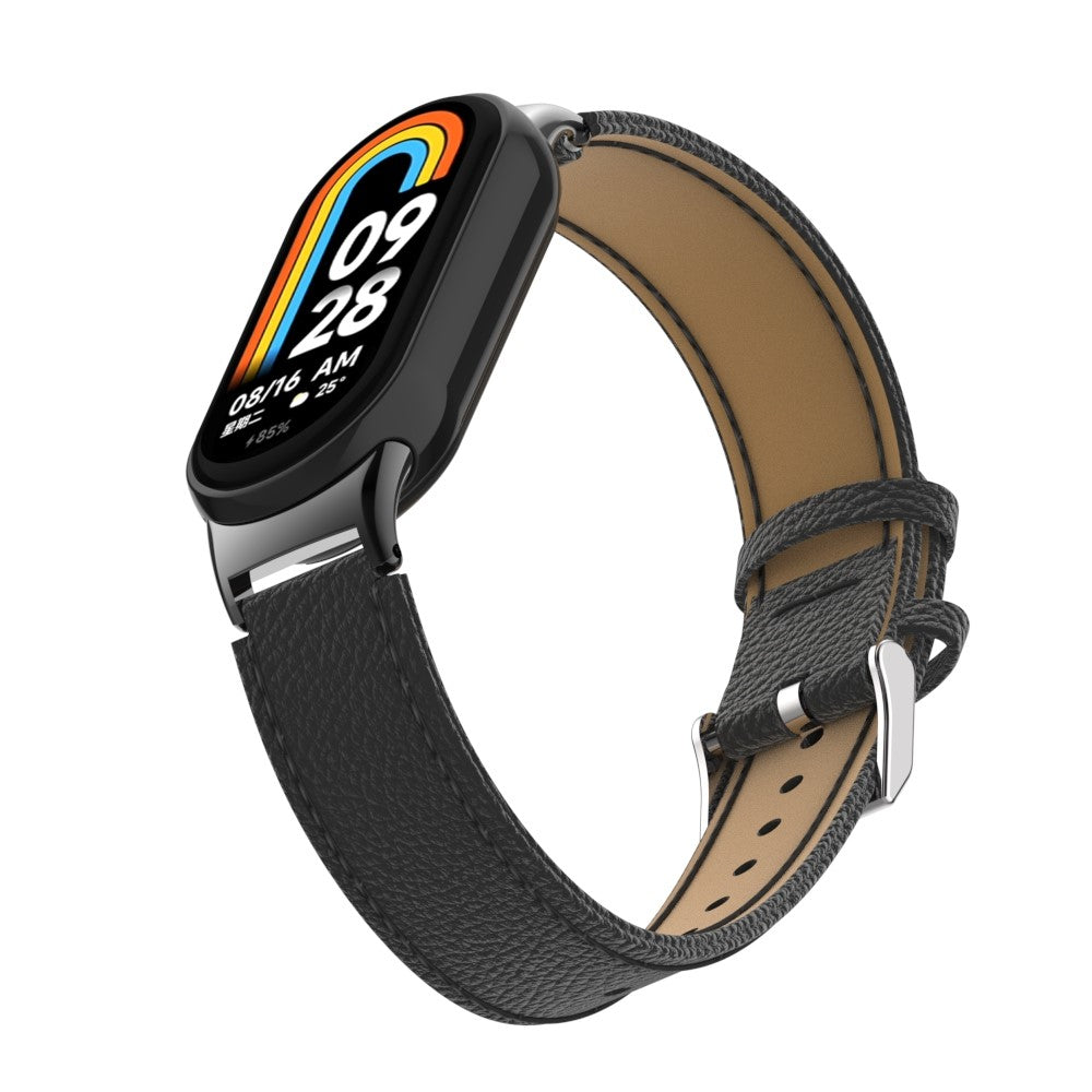 Rigtigt Fed Ægte læder Cover passer til Xiaomi Smart Band 8 - Sort#serie_1