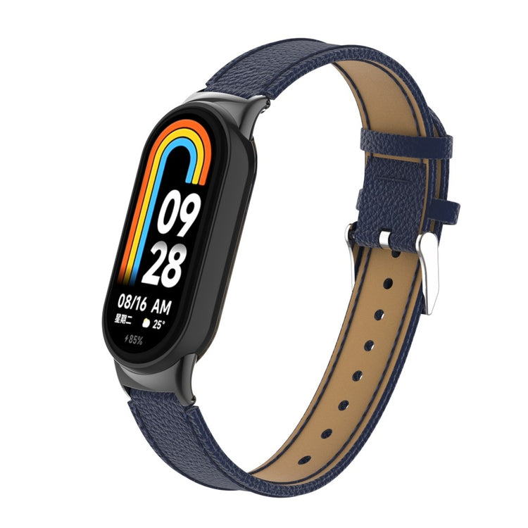 Rigtigt Fed Ægte læder Cover passer til Xiaomi Smart Band 8 - Blå#serie_3