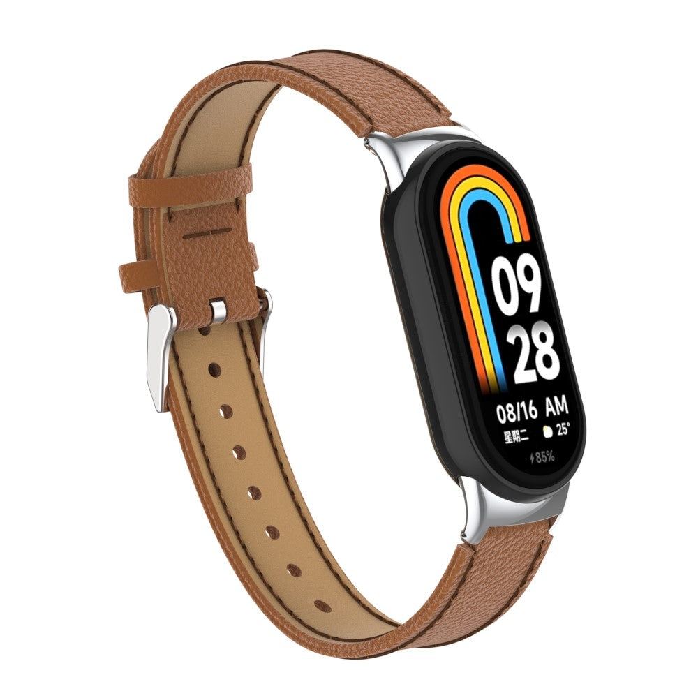 Rigtigt Fed Ægte læder Cover passer til Xiaomi Smart Band 8 - Brun#serie_4