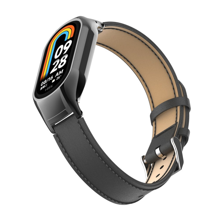 Rigtigt Fint Metal og Kunstlæder Cover passer til Xiaomi Smart Band 8 - Sort#serie_2