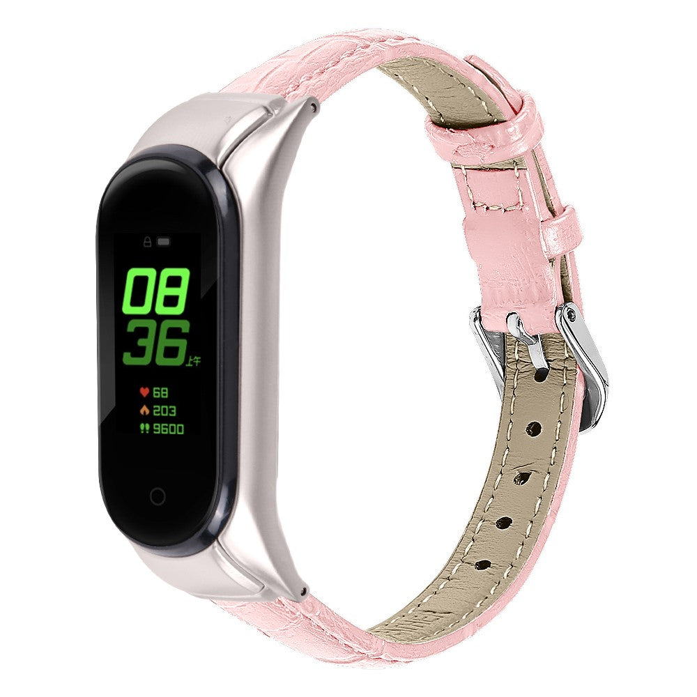 Super Hårdfør Ægte Læder Rem passer til Xiaomi Smart Band 8 - Pink#serie_2