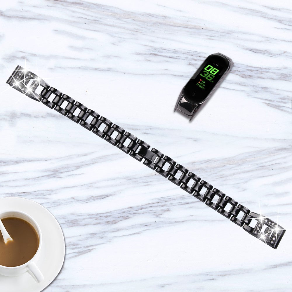 Super Sejt Metal Og Rhinsten Rem passer til Xiaomi Smart Band 8 - Sort#serie_1