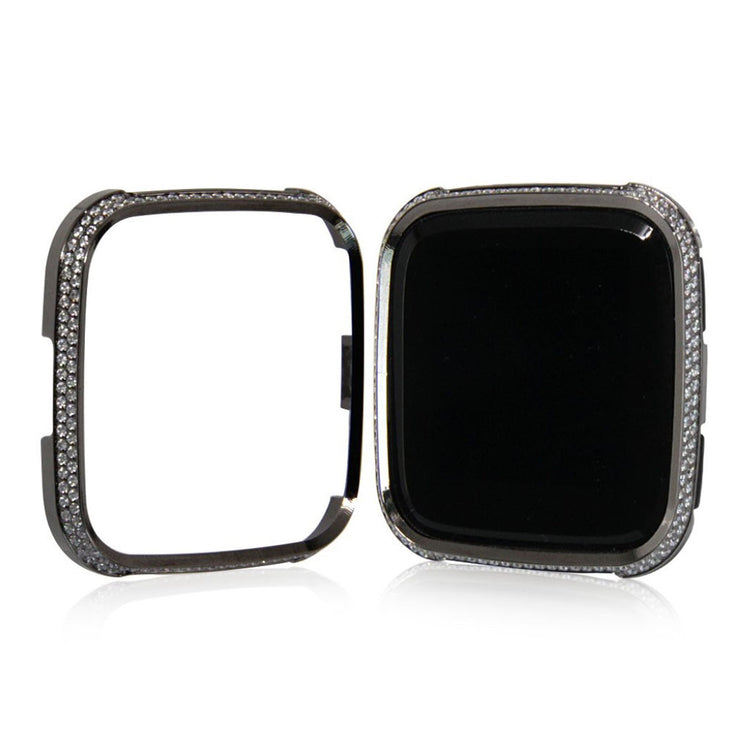 Mega Fed Fitbit Versa Metal og Rhinsten Cover - Sort#serie_4