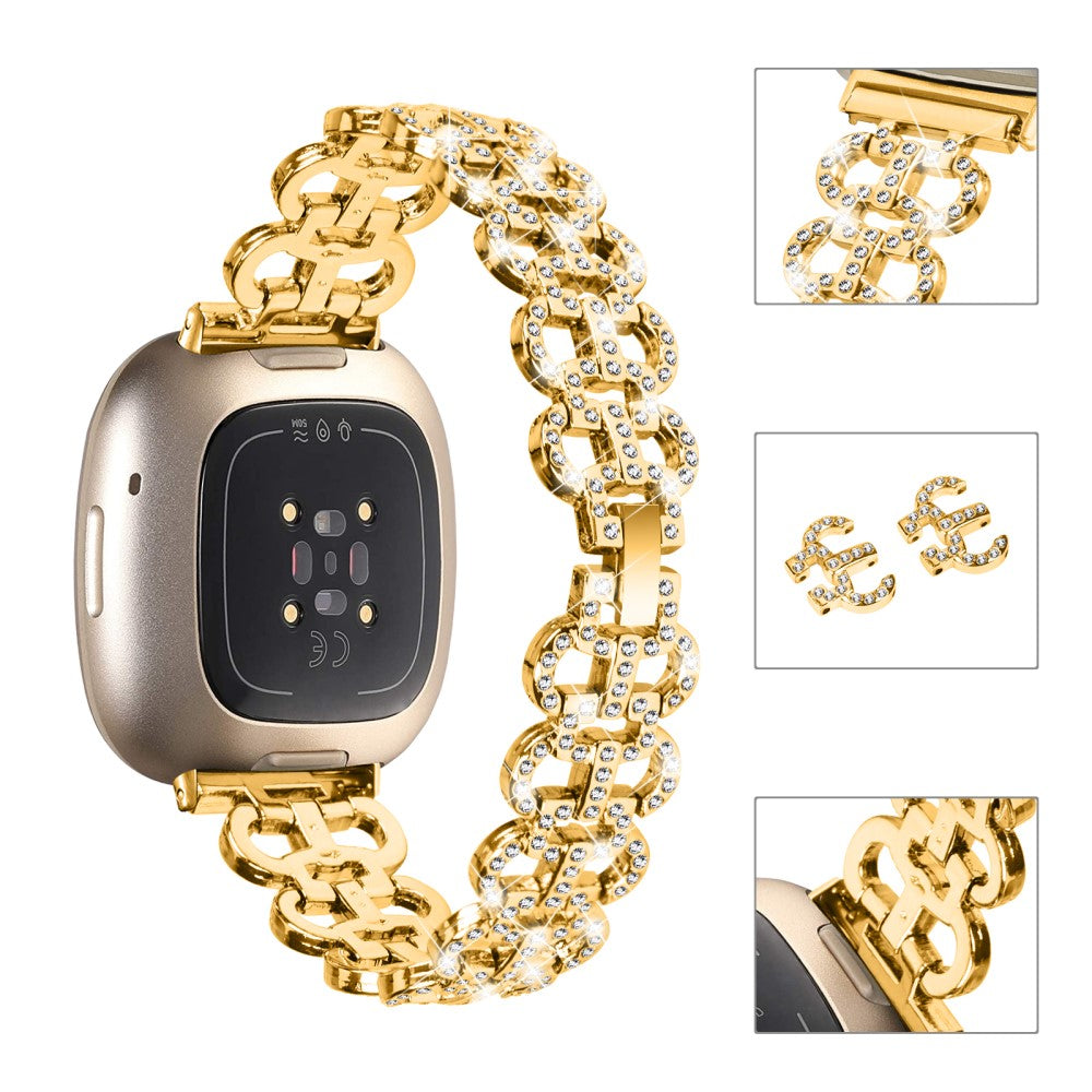 Metal Og Rhinsten Universal Rem passer til Fitbit Sense 1 / Fitbit Versa 3 - Guld#serie_2