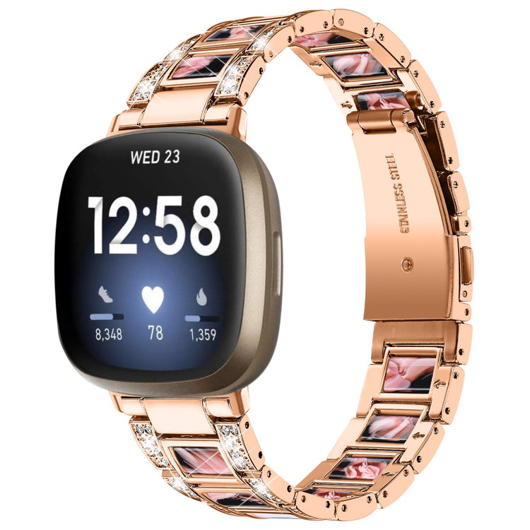 Metal Og Rhinsten Universal Rem passer til Fitbit Sense 2 / Fitbit Versa 4 - Pink#serie_15