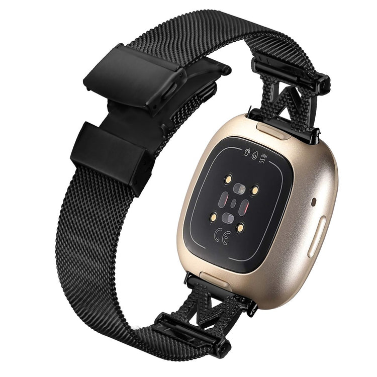 Metal Og Rhinsten Universal Rem passer til Fitbit Sense 2 / Fitbit Versa 4 - Sort#serie_112