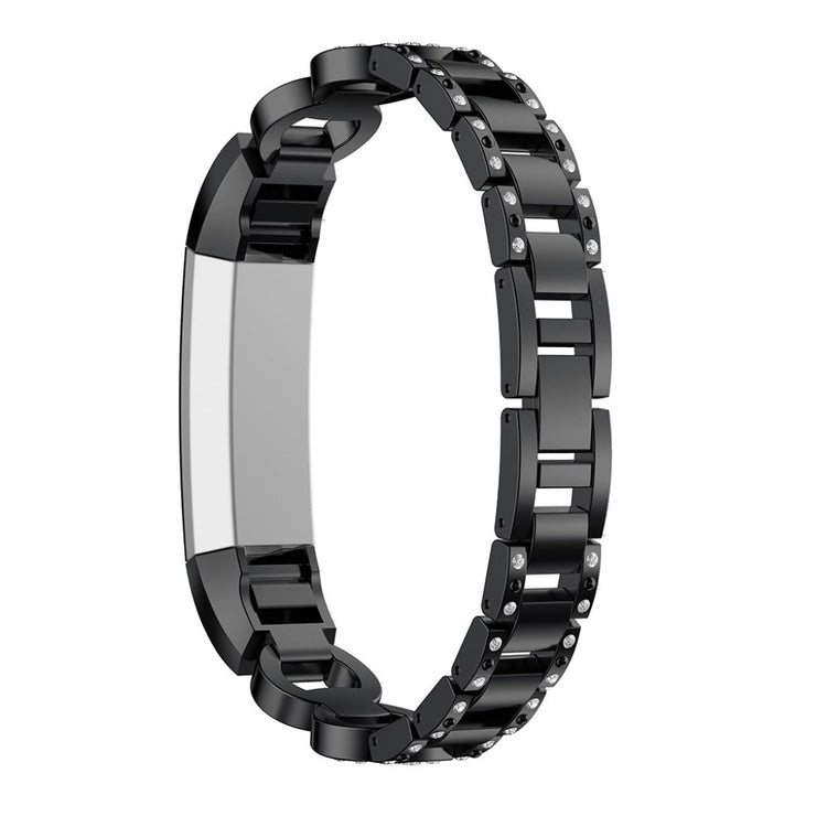 Meget nydelig Fitbit Alta HR Metal og Rhinsten Rem - Sort#serie_4