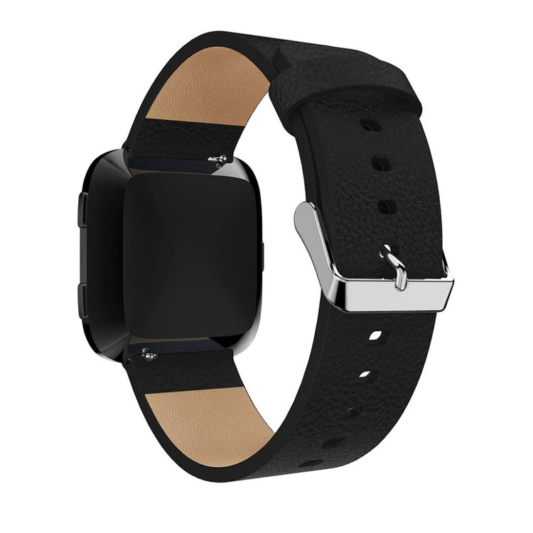 Flot Fitbit Versa Ægte læder Rem - Sort#serie_3