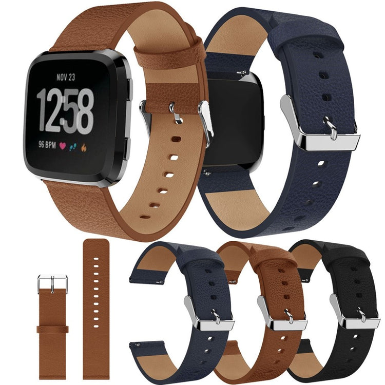 Flot Fitbit Versa Ægte læder Rem - Sort#serie_3