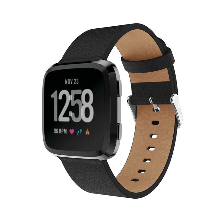 Flot Fitbit Versa Ægte læder Rem - Sort#serie_3