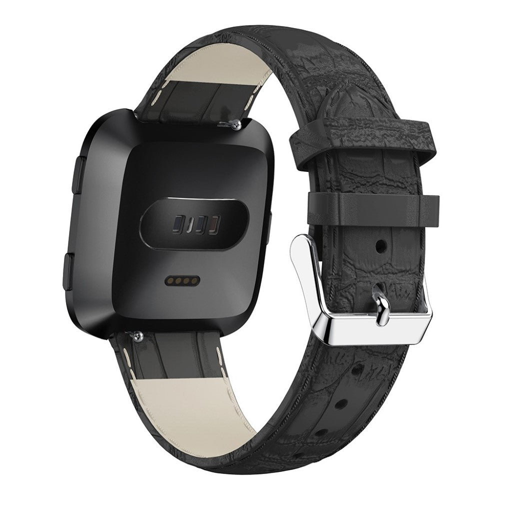 Rigtigt fed Fitbit Versa Ægte læder Rem - Sort#serie_4