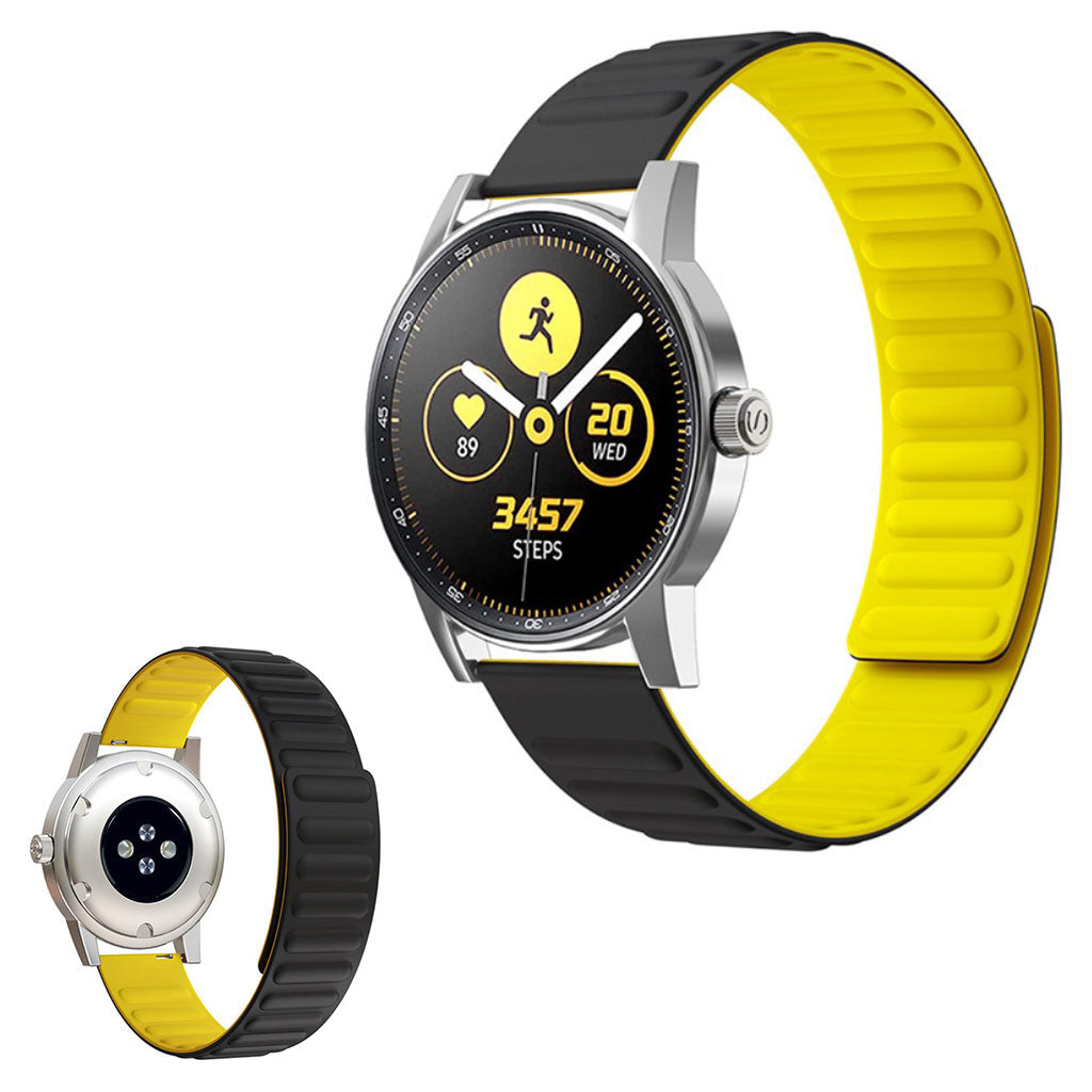 22mm Universal flexible silicone watch strap - Black / Yellow#serie_10