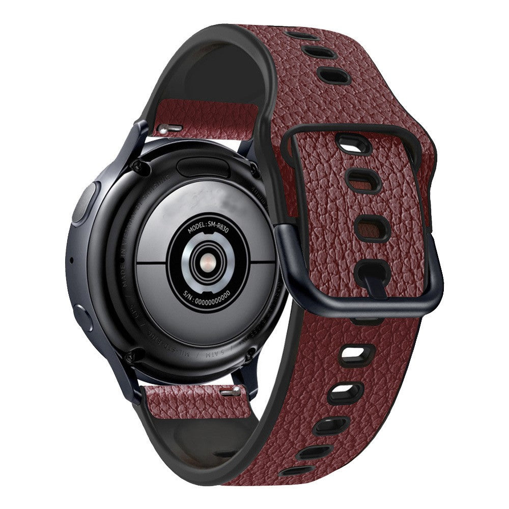 22mm Universal litchi texture leather  watch strap - Dark Brown#serie_6