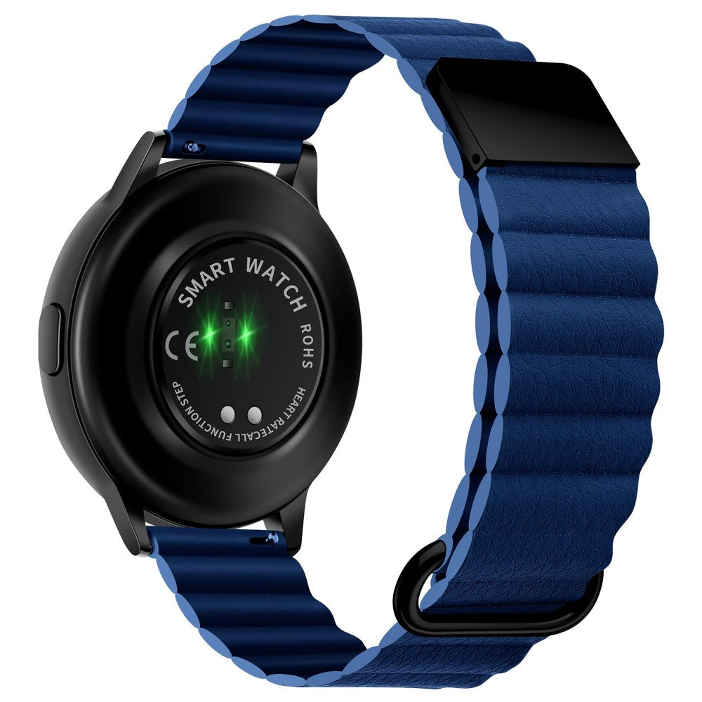 22mm Universal litchi style genuine leather watch strap - Black Buckle / Midnight Blue#serie_11