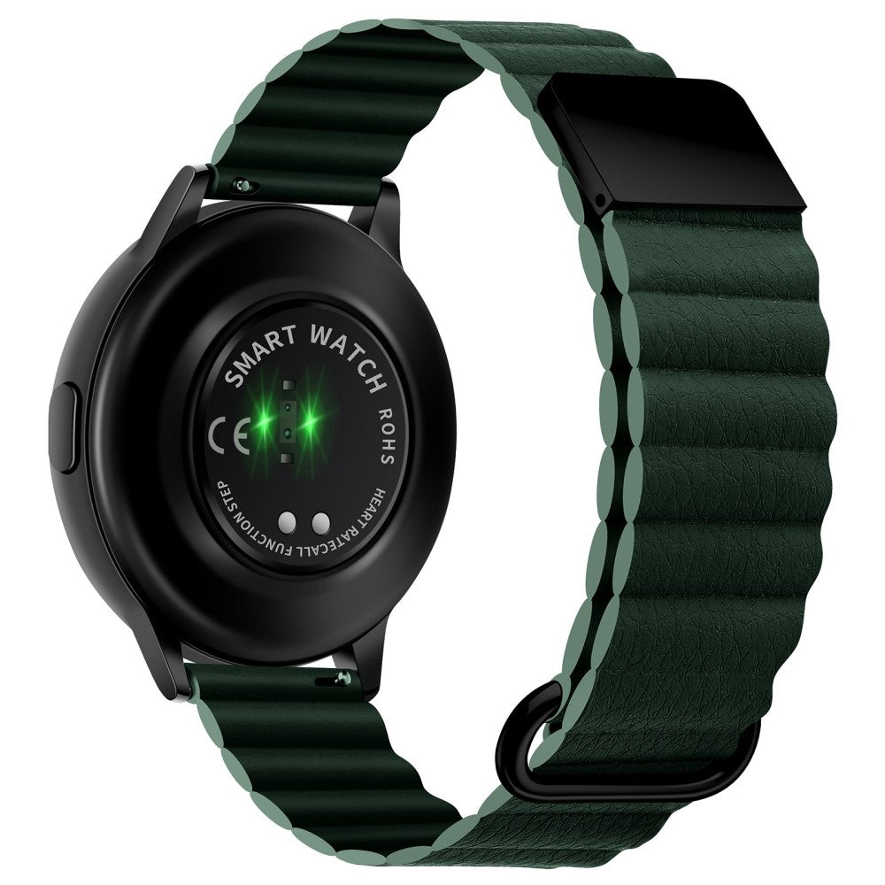 22mm Universal litchi style genuine leather watch strap - Black Buckle / Green#serie_3