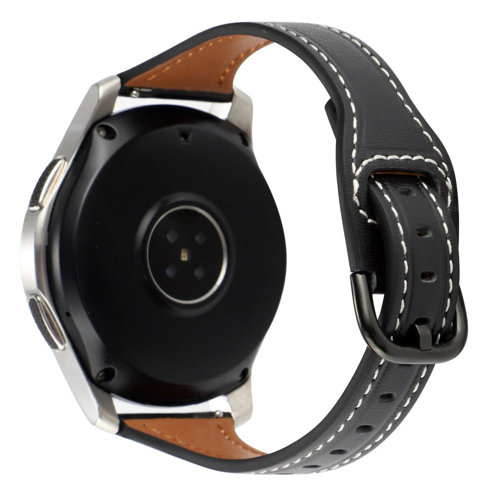 22mm Universal genuine leather watch strap - Black / Black Buckle#serie_3