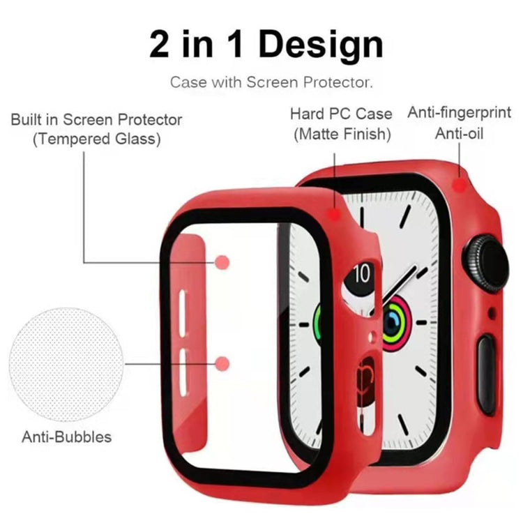 Mega Fed Apple Watch Series 7 41mm Cover med Skærmbeskytter i Plastik og Hærdet Glas - Rød#serie_3