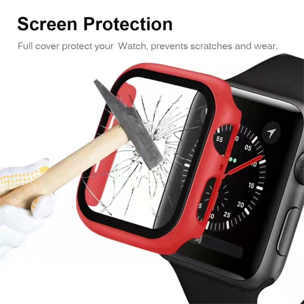 Mega Fed Apple Watch Series 7 41mm Cover med Skærmbeskytter i Plastik og Hærdet Glas - Rød#serie_3
