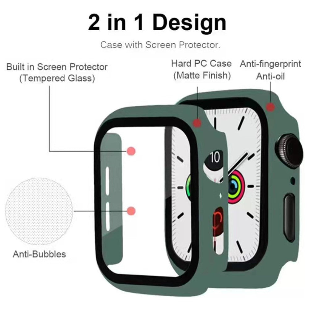 Mega Fed Apple Watch Series 7 41mm Cover med Skærmbeskytter i Plastik og Hærdet Glas - Grøn#serie_4