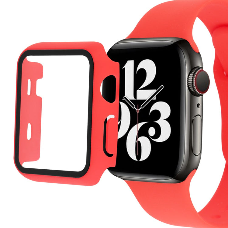 Mega Godt Apple Watch Series 7 41mm Cover med Skærmbeskytter i Plastik og Hærdet Glas - Rød#serie_3