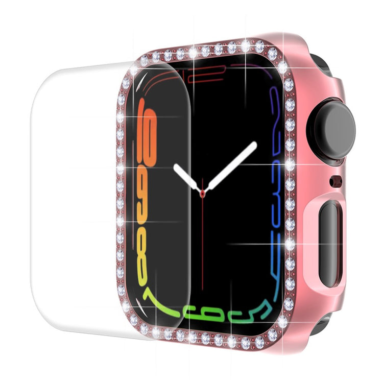 Beskyttende Apple Watch Series 7 41mm Cover med Skærmbeskytter i Plastik og Rhinsten - Pink#serie_1