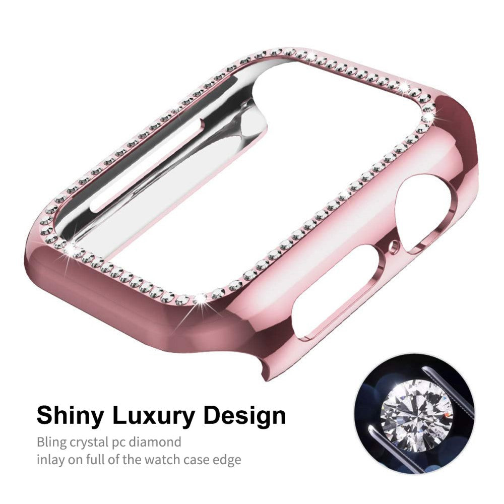 Beskyttende Apple Watch Series 7 41mm Cover med Skærmbeskytter i Plastik og Rhinsten - Pink#serie_5