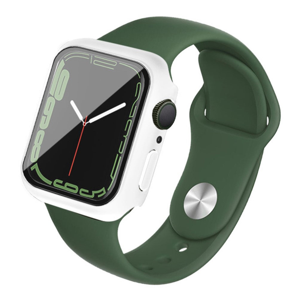 Beskyttende Apple Watch Series 7 41mm Cover med Skærmbeskytter i Plastik og Hærdet Glas - Hvid#serie_2