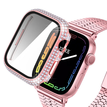 Beskyttende Apple Watch Series 7 41mm Cover med Skærmbeskytter i Plastik og Rhinsten - Pink#serie_2